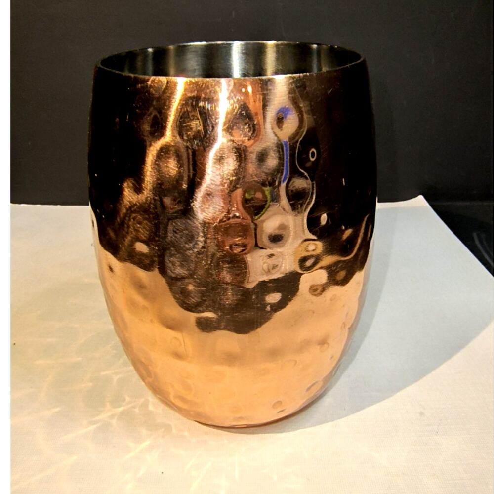 1592.  Hammered Copper Plate Tumbler Stainless Steel Interior